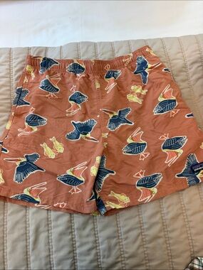 Patagonia Rust Orange Pelican-Print Swim Trunks